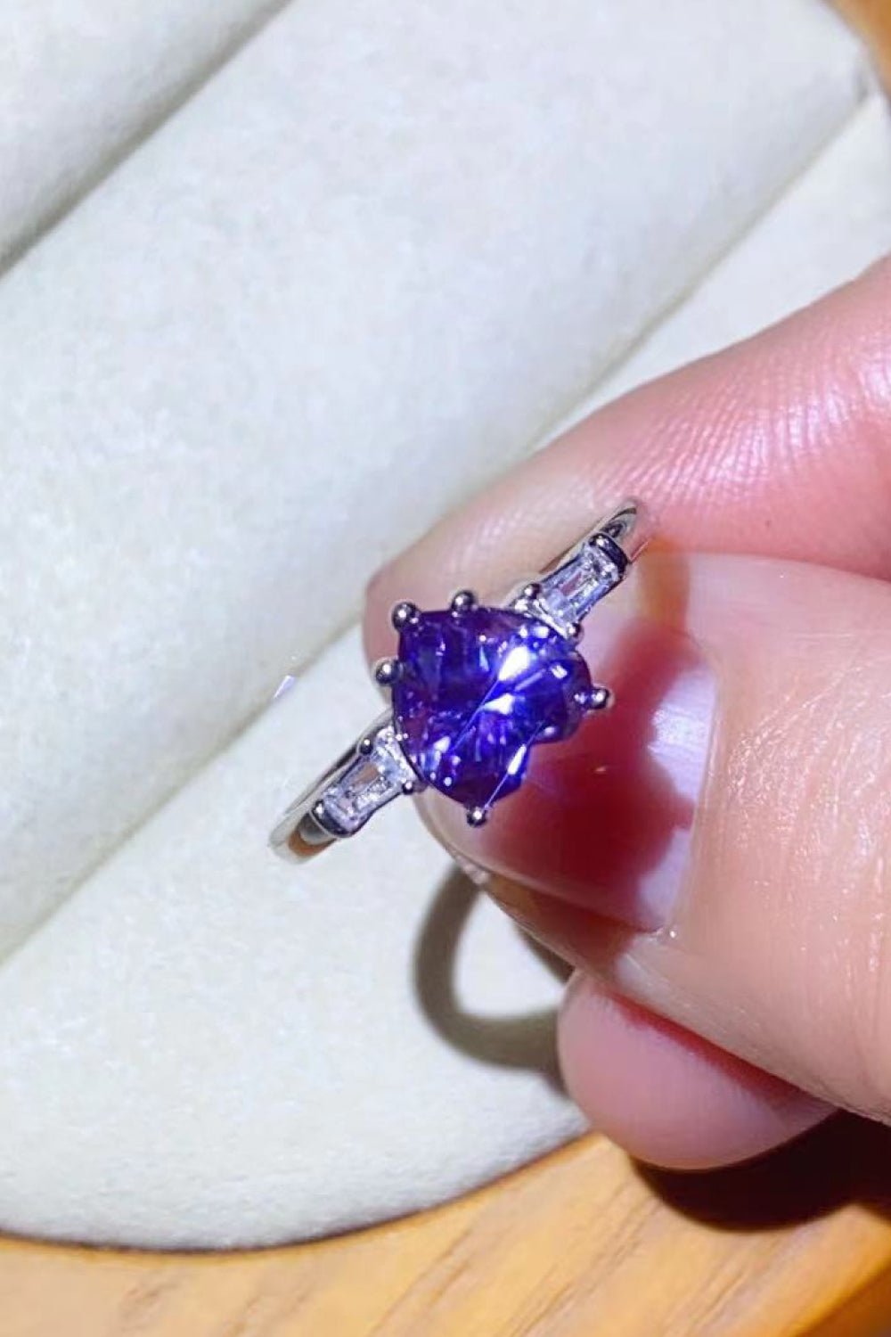 1 Carat Moissanite Heart - Shaped Platinum - Plated Ring in Purple - SeaTown Outfitters