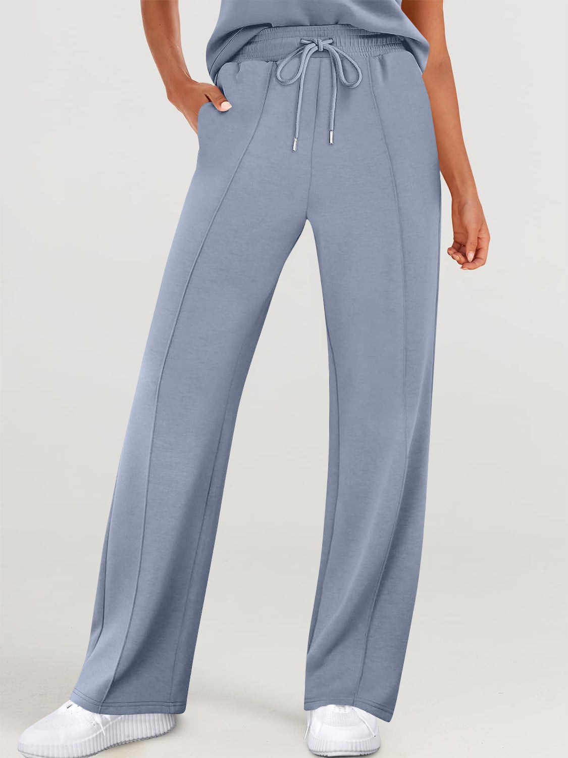 Full Size Round Neck Top and Drawstring Pants Set