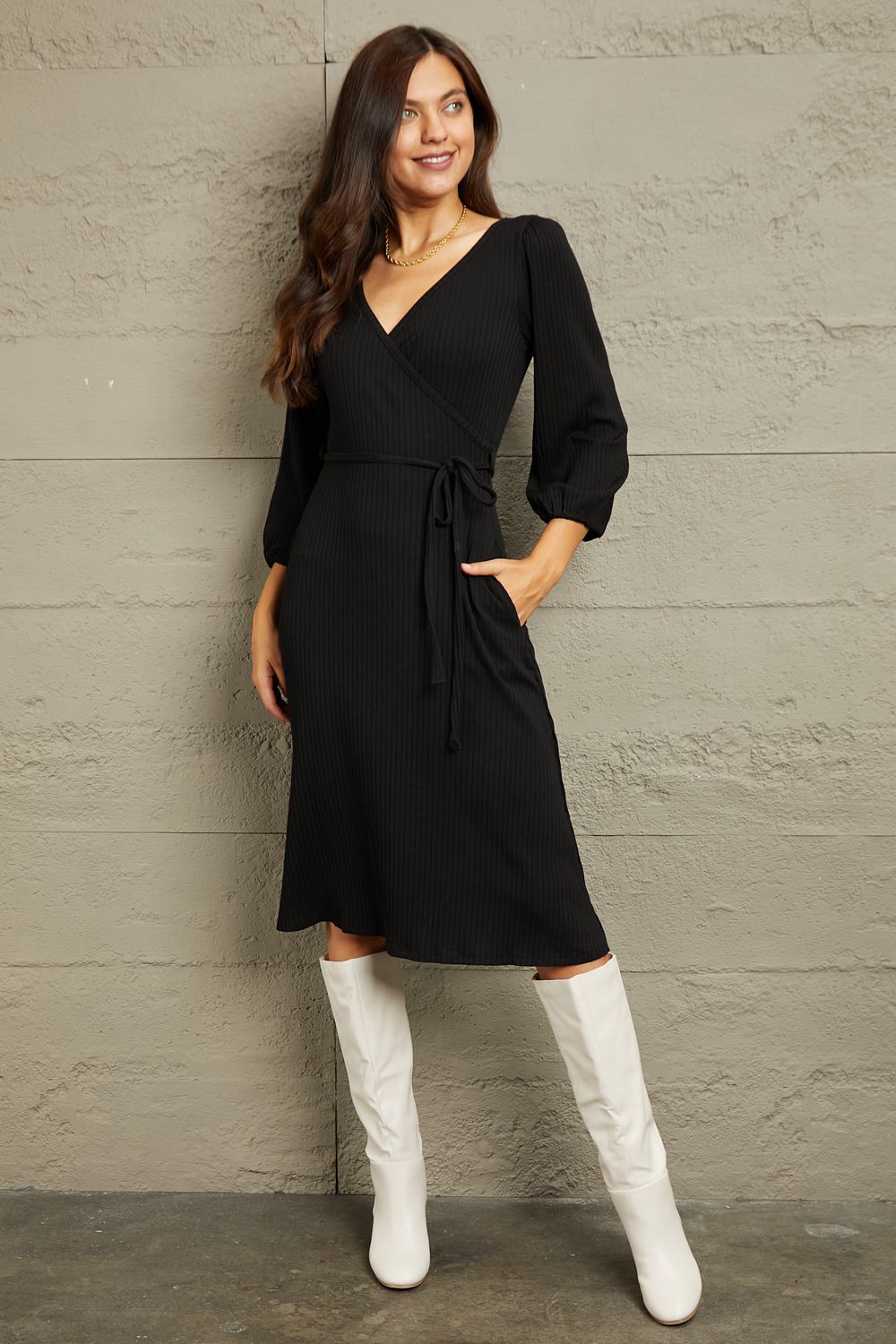 Culture Code Full Size Surplice Flare Ruching Dress - SeaTown Outfitters