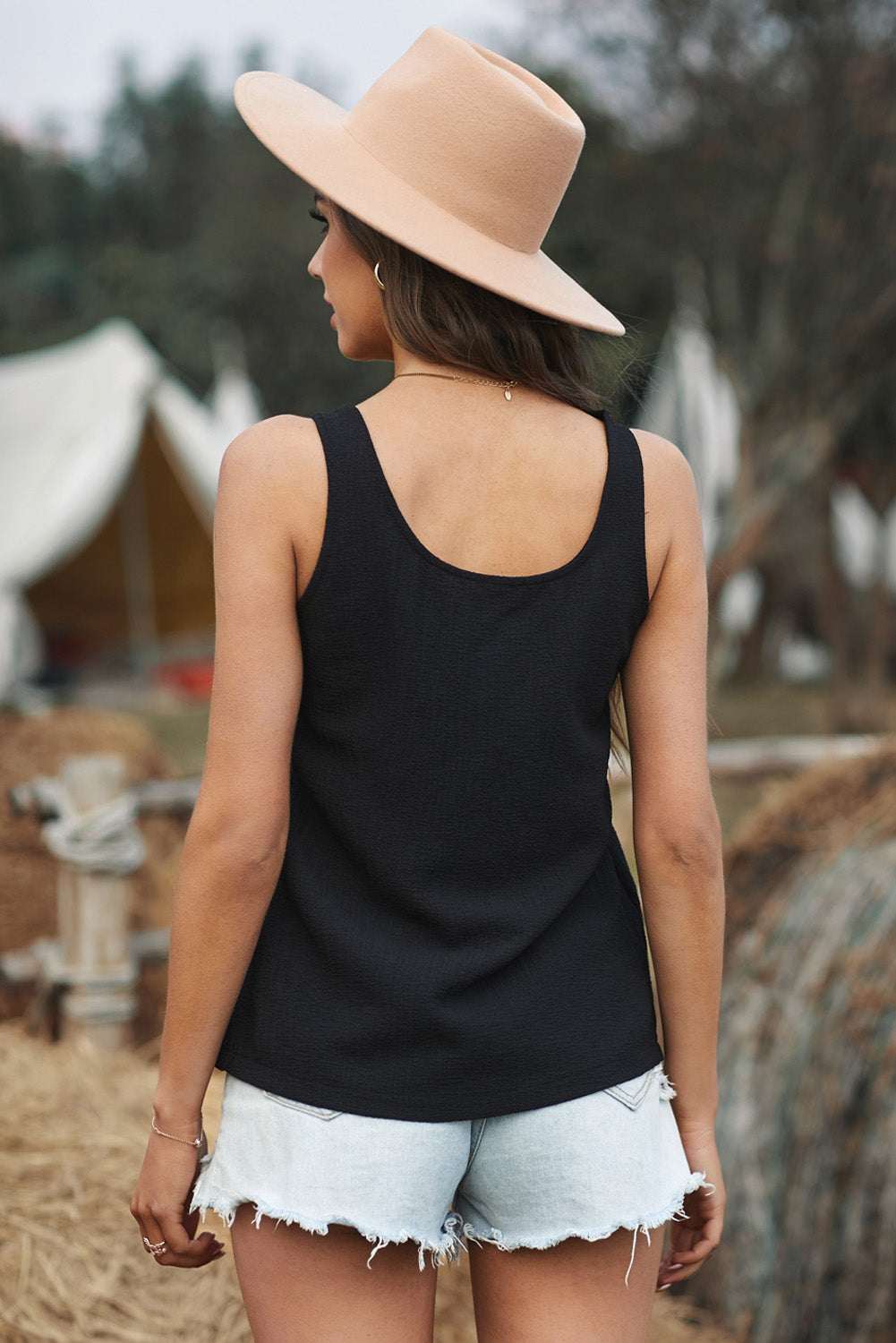 Button Textured Cotton Tank Top