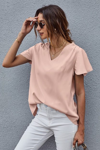 V-Neck Flutter Sleeve Blouse