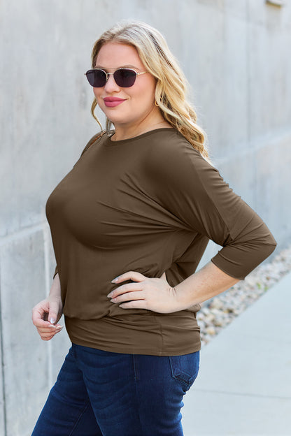 Basic Bae Full Size Round Neck Batwing Sleeve Blouse