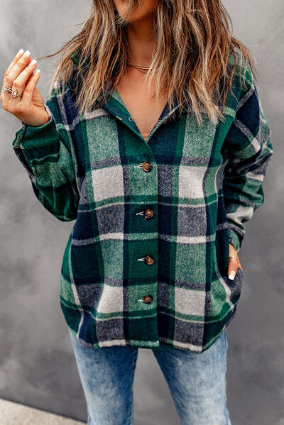 Button Up Plaid Hooded Jacket