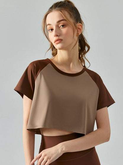 Round Neck Raglan Sleeve Cropped Sports Top