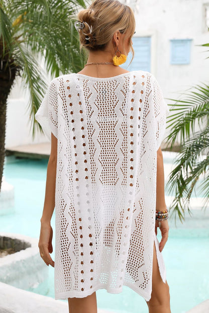 Openwork Plunge Dolman Sleeve Cover-Up Dress