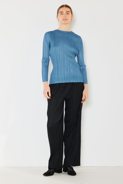 Marina West Swim Pleated Long Sleeve Boatneck Top