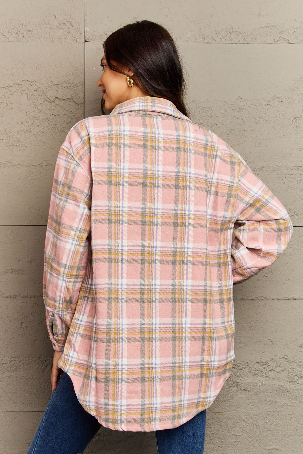 Ninexis Full Size Plaid Collared Neck Button-Down Long Sleeve Jacket