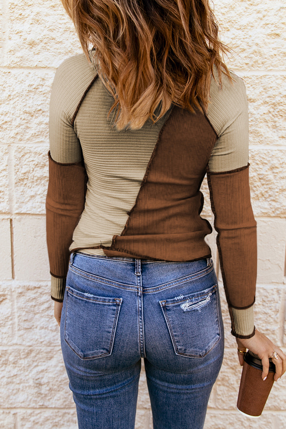 Color Block Exposed Seam Knit Top