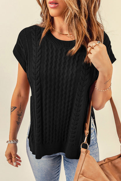 Cable-Knit Side Slit Sweater Vest