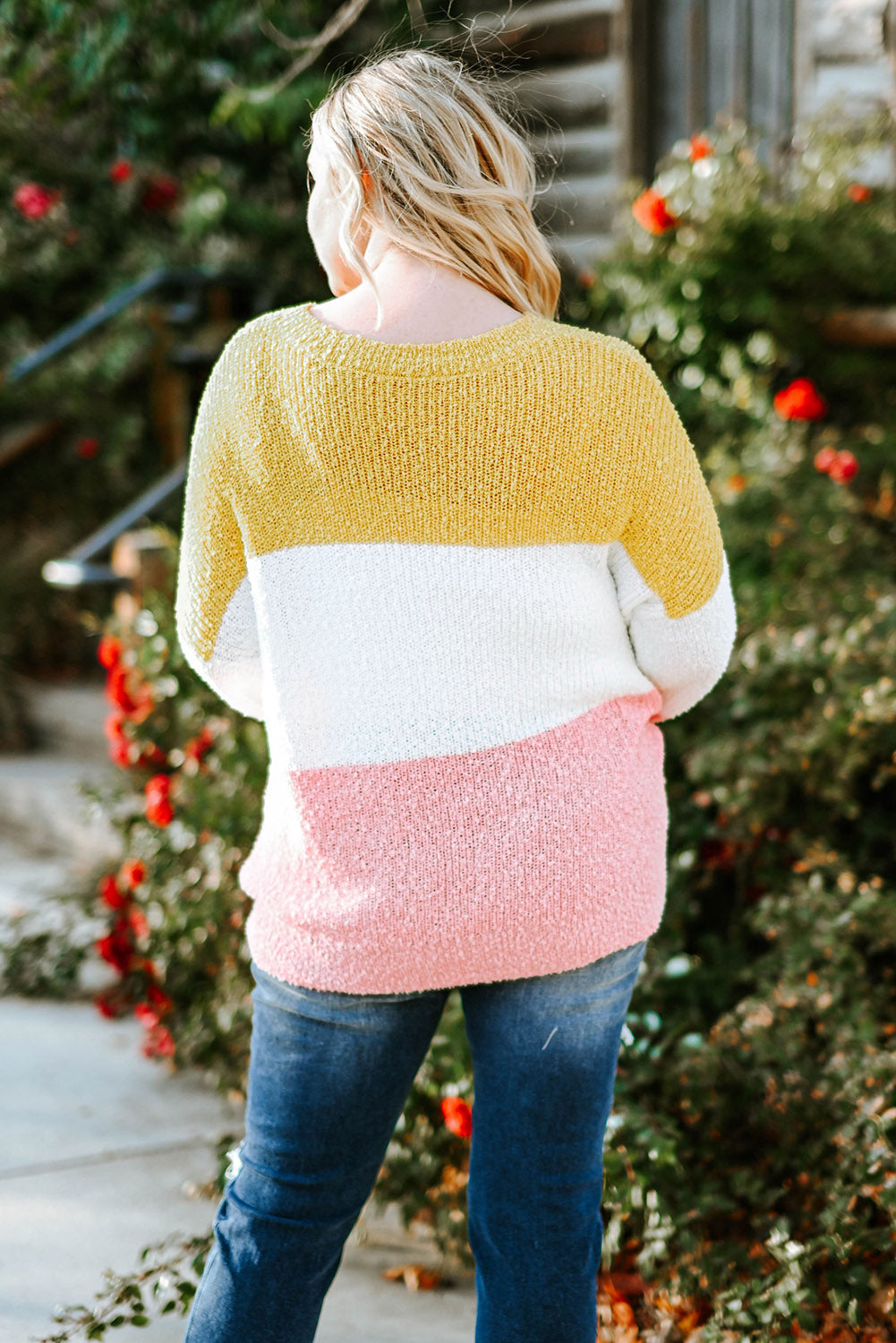 Plus Size Color Block Round Neck Sweater