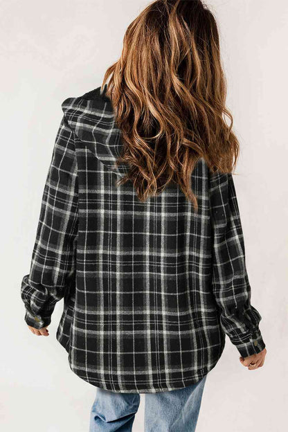 Plaid Snap Down Hooded Jacket