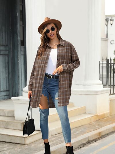 Plaid Button Up Dropped Shoulder Shirt