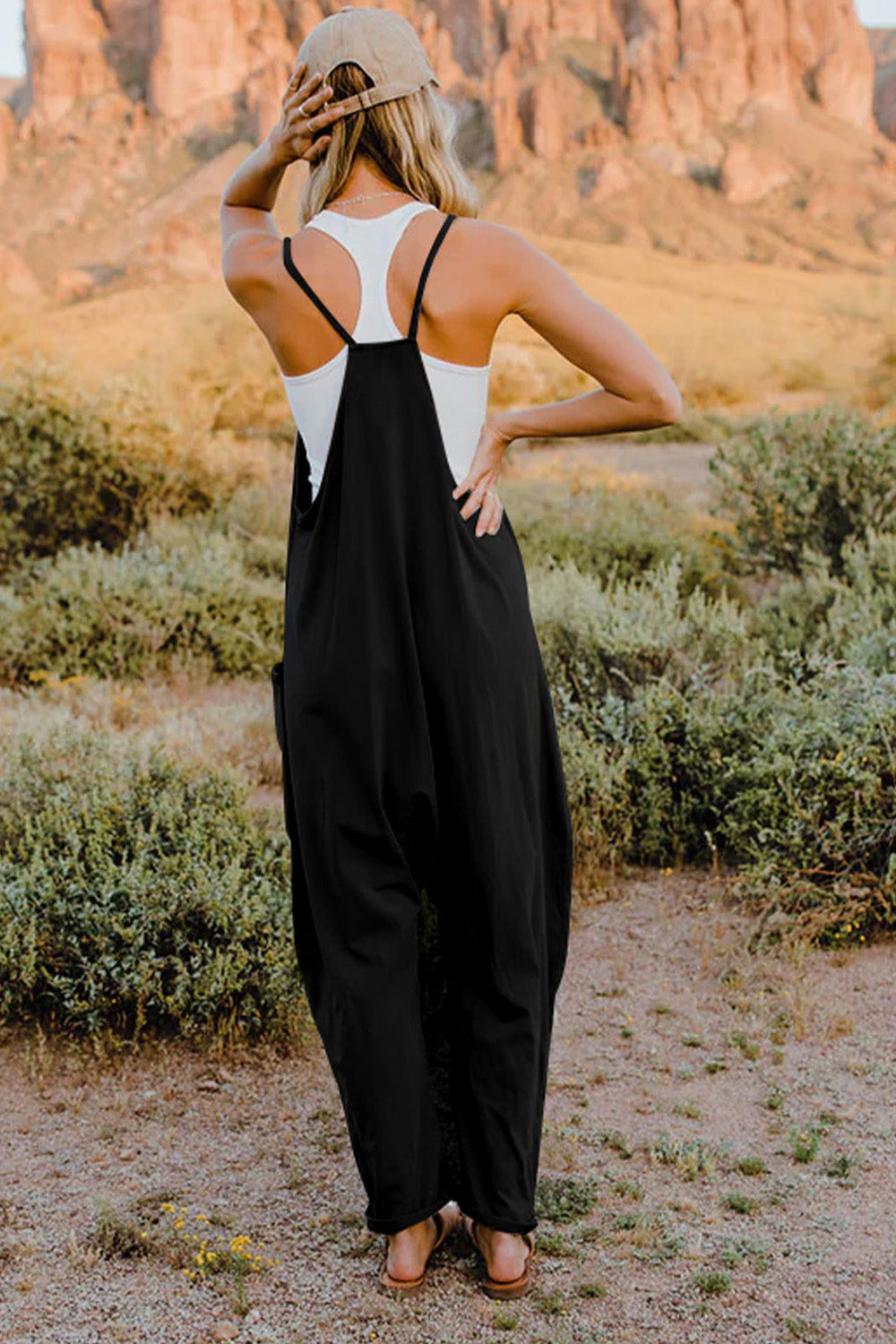 V-Neck Sleeveless Jumpsuit with Pocket