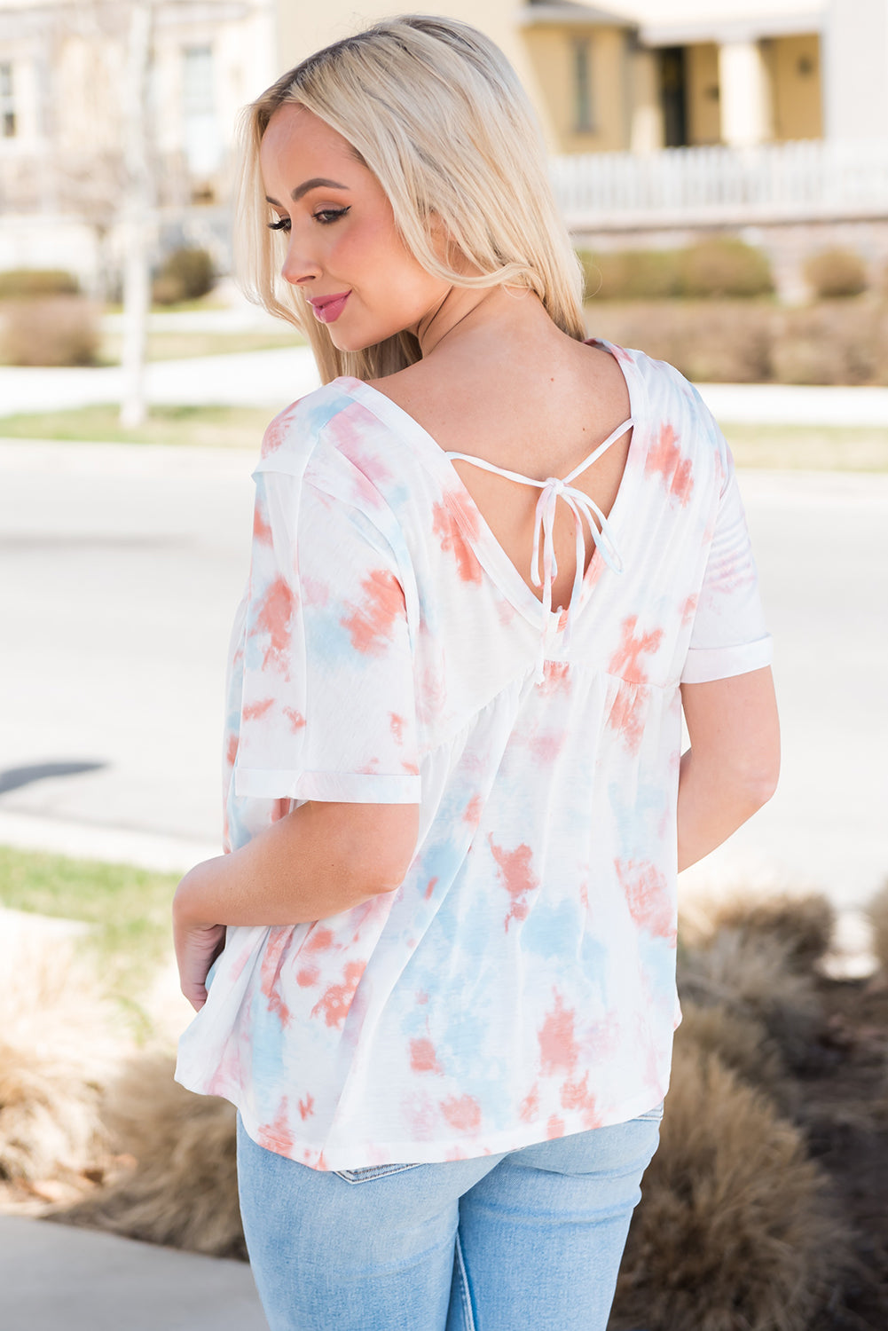 Tie-Dye V-Neck Tie Back Top