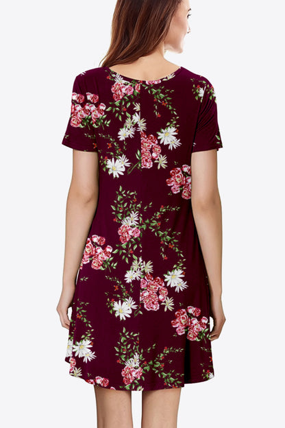 Floral Round Neck Short Sleeve Dress