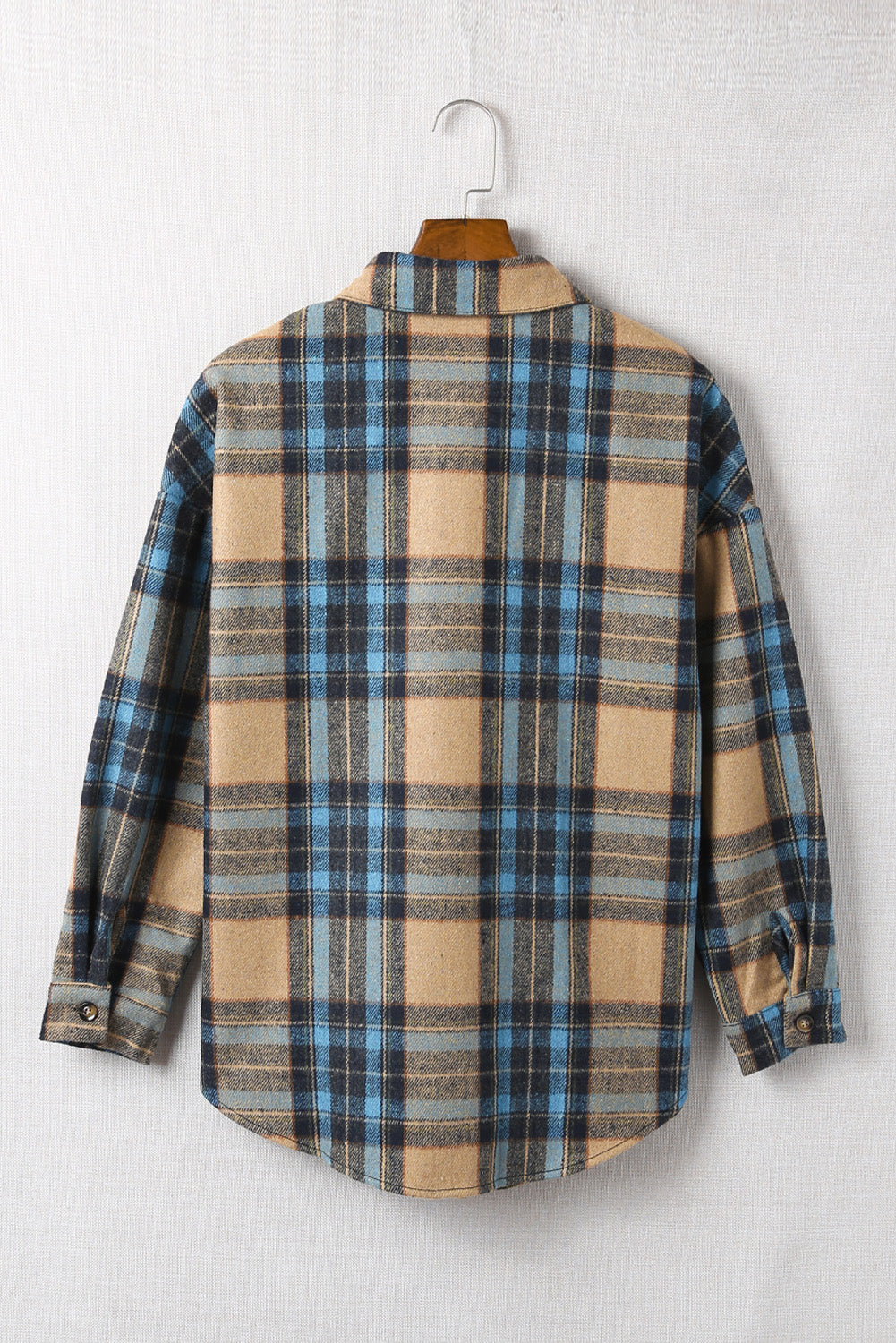 Plaid Curved Hem Shirt Jacket with Breast Pockets