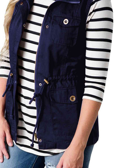 Drawstring Waist Vest with Pockets