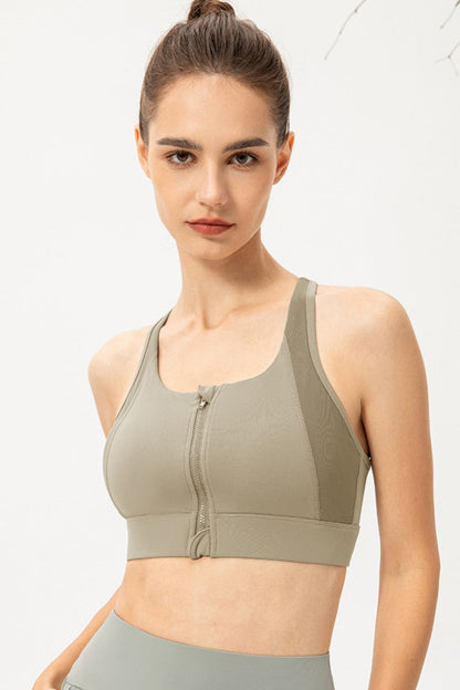 Zip-Up Round Neck Sports Bra